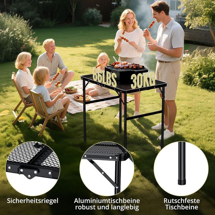 Anbte Campingtisch Grilltisch Metallgitter Tischplatte Höhe Verstellbar Aluminium Rahmen Klapptisch