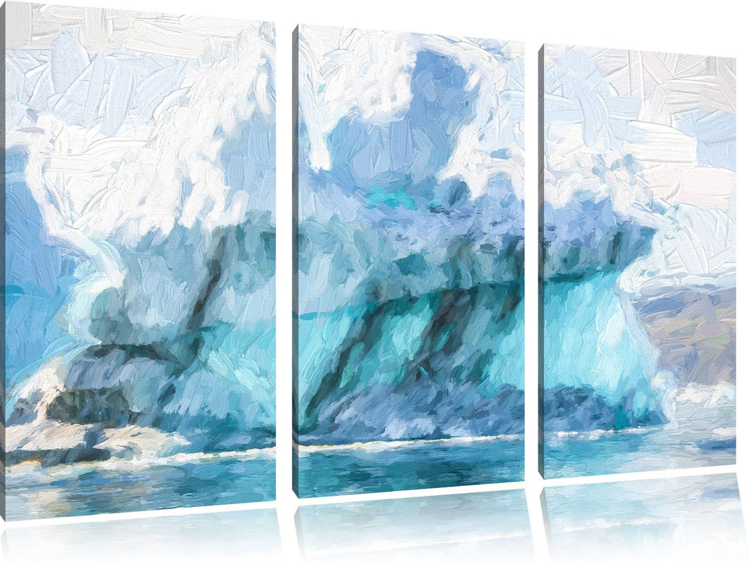 Pixxprint gigantischer Eisberg Kunst Pinsel Effekt 3-Teiler Leinwandbild 120x80 Bild auf Leinwand