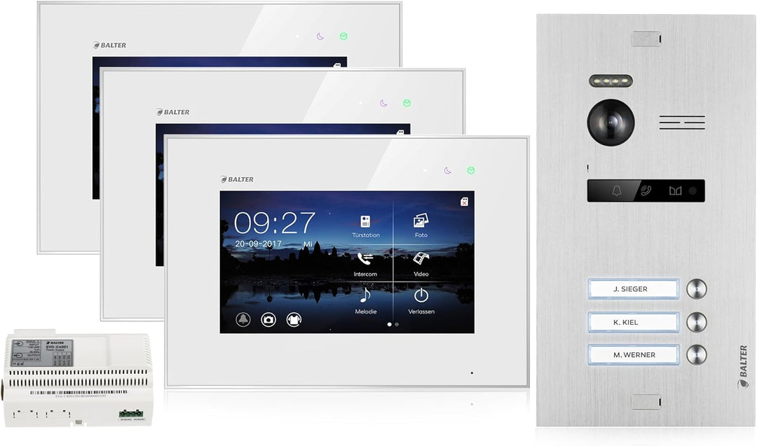 Balter EVO Video Türsprechanlage, Touchscreen, 3X 7 Zoll Monitor, Türstation für 3 Familienhaus Türk