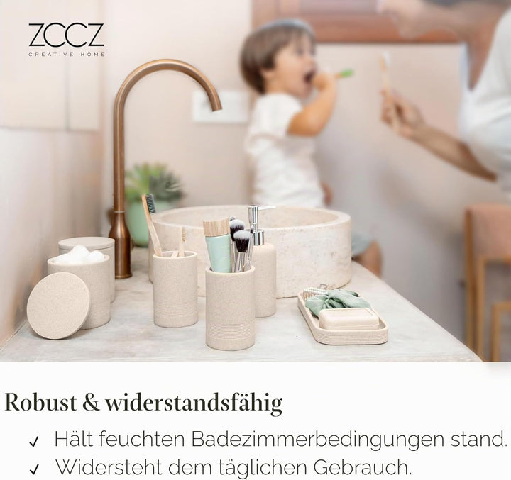 ZCCZ Badezimmer Set – 6 Teile – Badezimmer Organizer mit Zahnbürstenhalter, Seifenspender, Seifensch