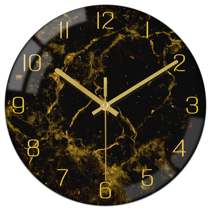 VIKMARI Schwarze moderne Marmor-Textur-Uhr, goldene Zeiger, rustikale Küchendekoration, 30.5 cm, Wan