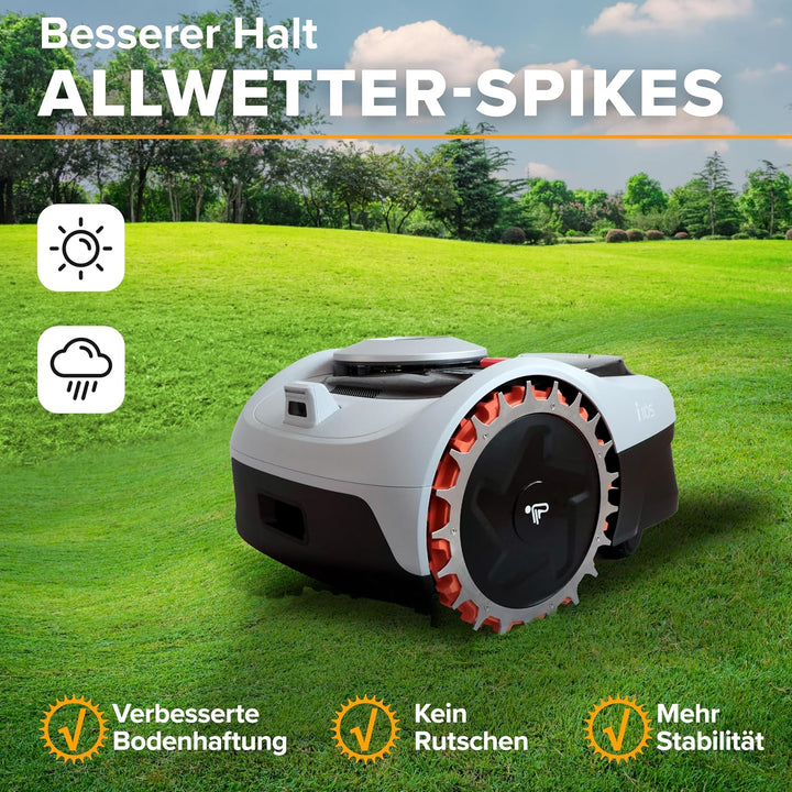 Bundle für Navimow i Serie – Edelstahl Spikes ⌀255 mm 3 mm + 33 Titan Ersatzklingen inkl. Schrauben