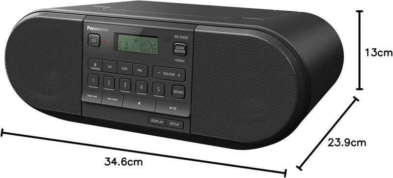 Panasonic RX-D550E-K CD Boom Box (Radio UKW, CD Player, USB, Bluetooth, Netz- und Batteriebetrieb) s