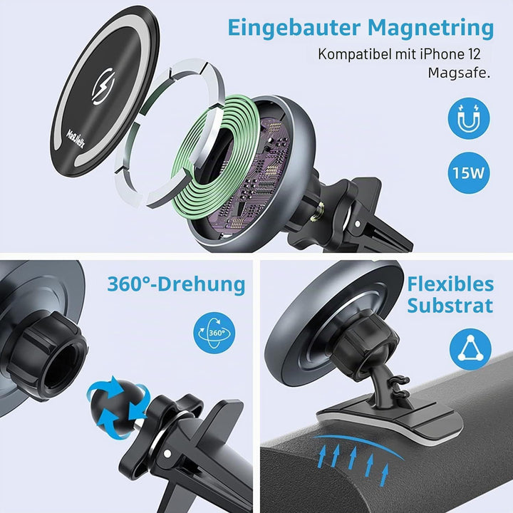 MAGJIEYX Kompatibel 15W Magsafe Autohalterung Ladegerät Handyhalterung Auto mit Ladefunktion Lüftung