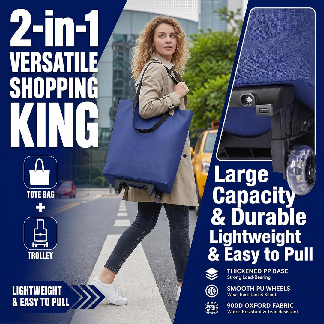 2-in-1 Einkaufstrolley, 30L Einkaufstasche auf Rollen Gross Einkaufsroller Wasserdicht Einkaufstroll