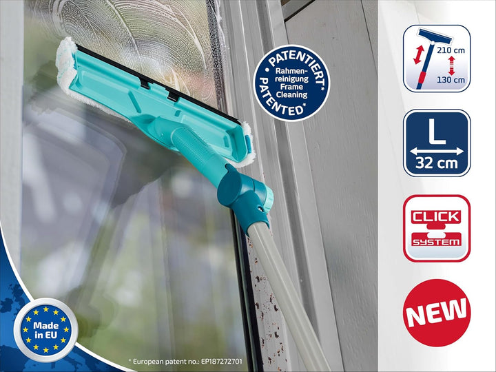 Leifheit Fensterwischer Window und Frame Cleaner L Telescope 200 cm, Abzieher mit Rundum-Bezug reini