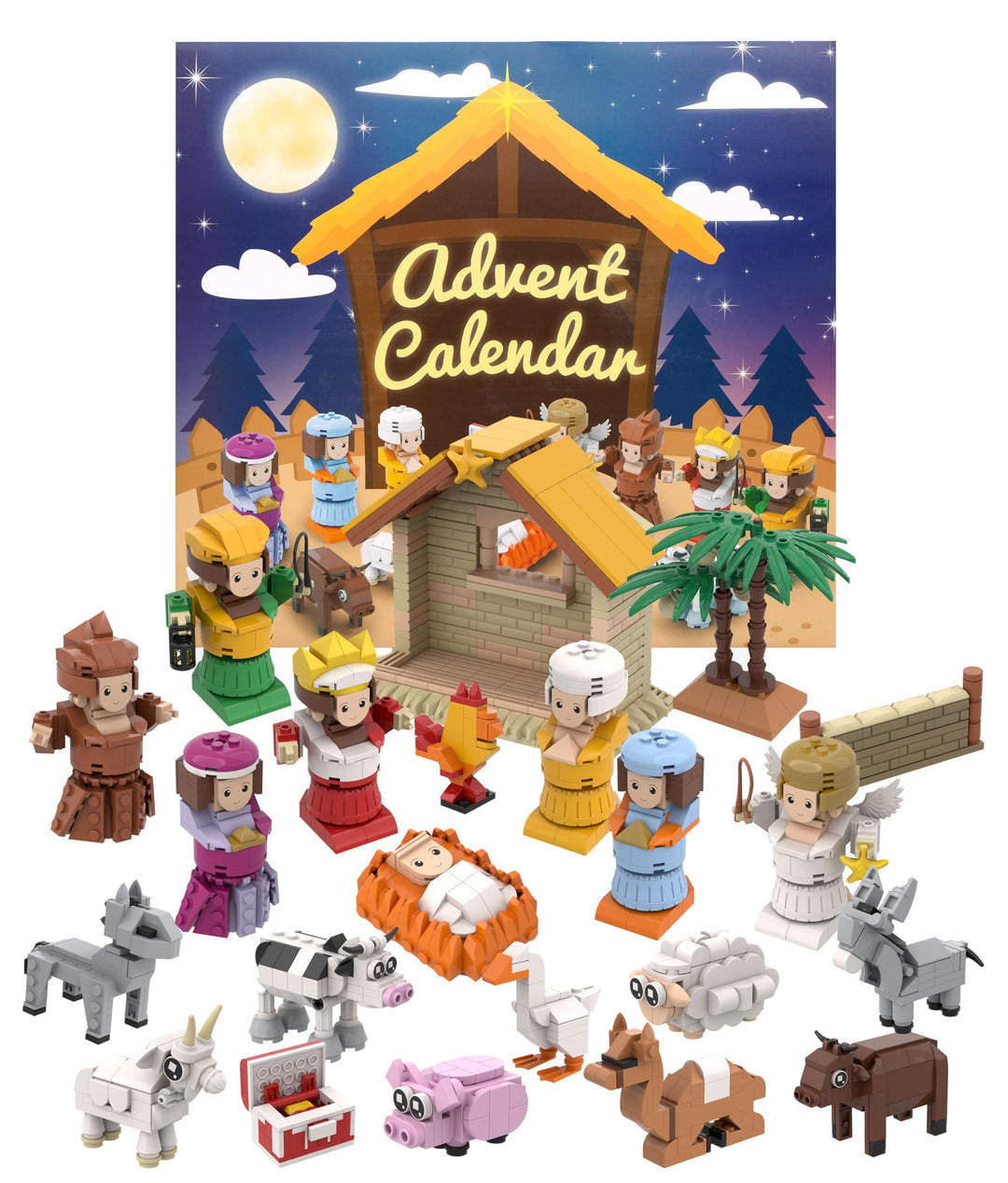 Weihnachtskrippen-Adventskalender 2025, Bausteine, Jesus, Weihnachten, Adventsszene, Geschenke, Einz