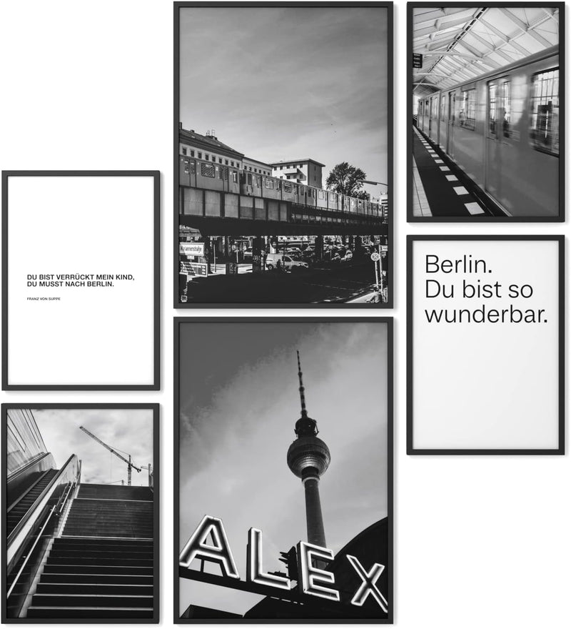 Papierschmiede® Mood Poster Set Berlin Schwarz-Weiss, Bilder Wohnzimmer Deko Schlafzimmer, 2x DIN A3