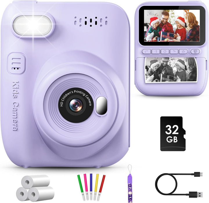 GREENKINDER Sofortbildkamera Kinder,14MP 3.0 Zoll Bildschirm Kinderkamera Sofortbildkamera mit 32G K