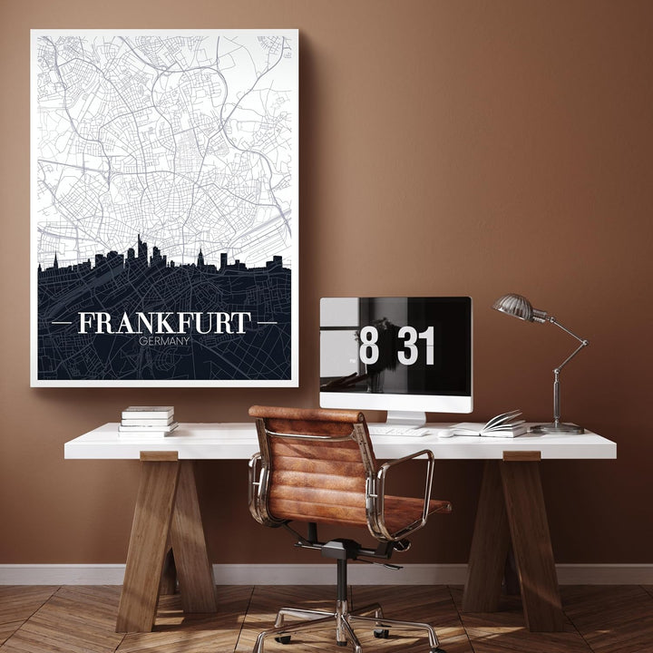 wandmotiv24 Stadt Karte als Leinwandbild, 40x30cm, Hochformat, Frankfurt am Main, Deutschland, Skyli