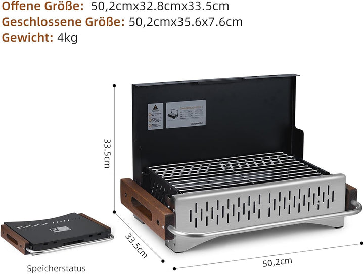 Naturehike Holzkohlegrill Klappgrill 50.2 x 32.8 x 33.5 cm Laptopgrill Portabel Mobil Campinggrill T
