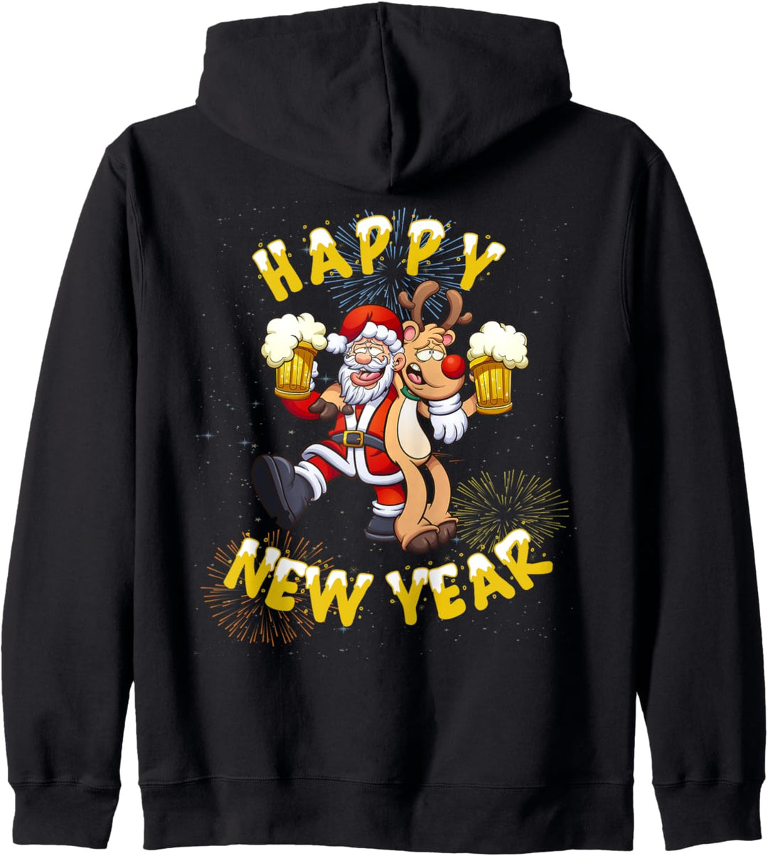 Happy New Year, Weihachtsmann mit Rudolf dem Rentier, Party Kapuzenjacke