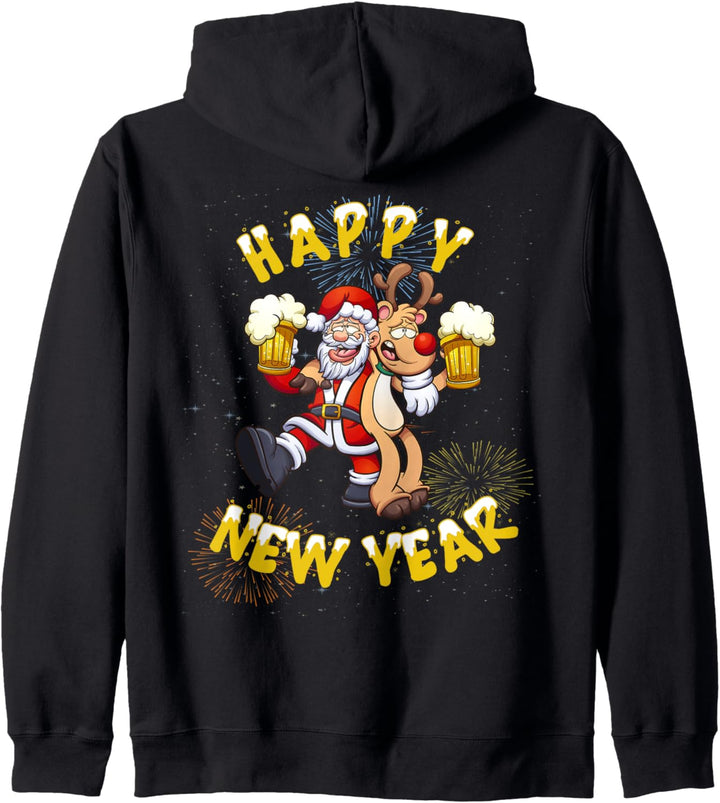 Happy New Year, Weihachtsmann mit Rudolf dem Rentier, Party Kapuzenjacke