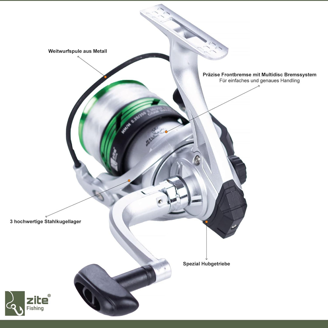 Zite Fishing Angelrolle mit Schnur Bespult - Forellen-Rolle Spinnrolle Stationärrolle mit 2 Aluminiu