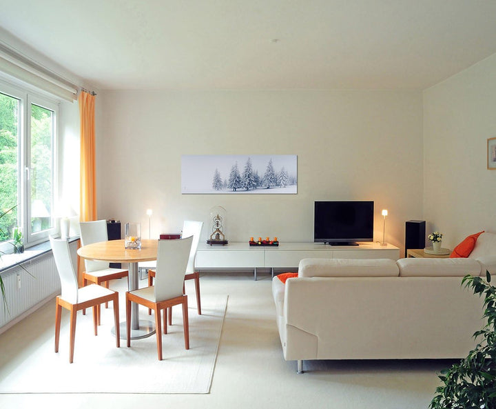 Paul Sinus Art Panoramabild auf Leinwand und Keilrahmen 150x50cm Winterwald Schnee Landschaft Nebel