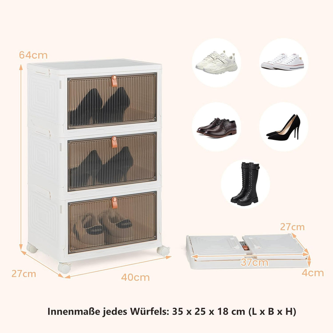 GOPLUS Aufbewahrungsbox mit Deckel, Stapelbare Ordnungsbox mit Türen, Transparent Klappbox mit Rolle