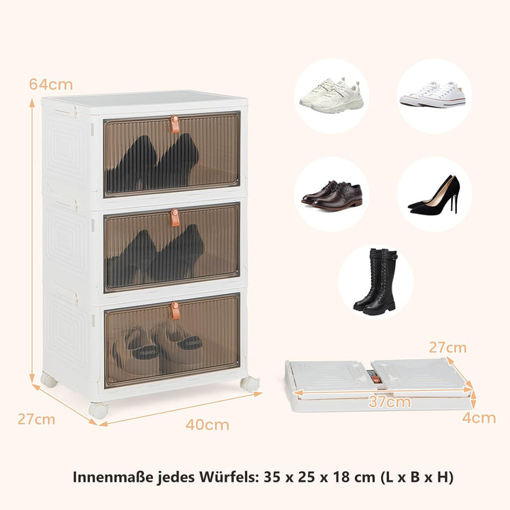 GOPLUS Aufbewahrungsbox mit Deckel, Stapelbare Ordnungsbox mit Türen, Transparent Klappbox mit Rolle