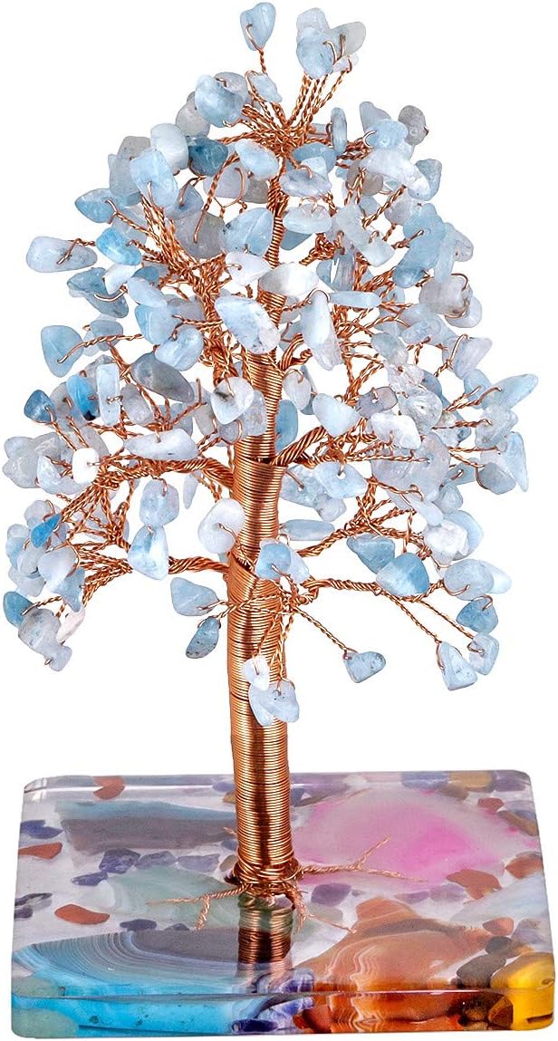 mookaitedecor Natürliche Ozean-Kyanit Crystal Money Tree Figur für Wohnkultur, handgemachte Kupfer g