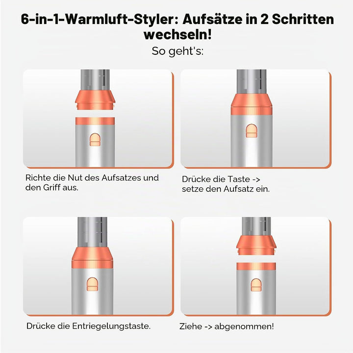 6 in 1 Hairstyler, 110000 U/MIN Haartrockner & Haarstyler Set mit Rundbürstenföhn, Warmluftbürste, T