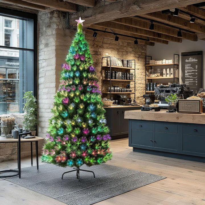 Aufun Weihnachtsbaum Künstlicher LED Glasfaser 210 cm Weihnachtsdeko Christbaum mit 260 Spitzen und