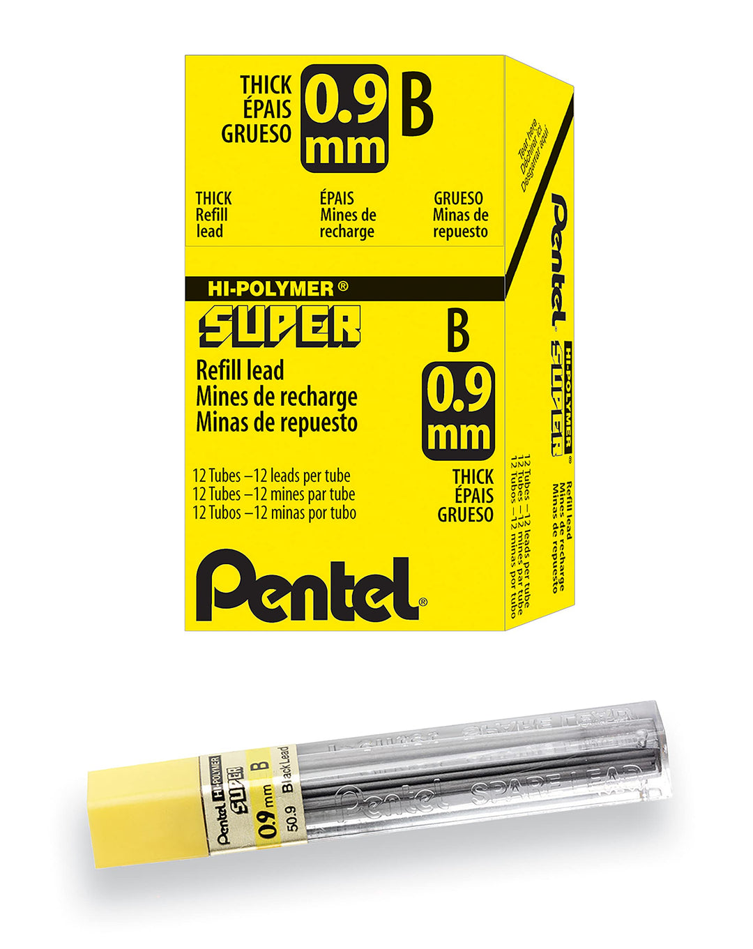 Pentel Hi-Polymer-Mine, 0,9 mm dick, Stärke: B, 180 Stück 1 stück (12er Pack), 1 stück (12er Pa