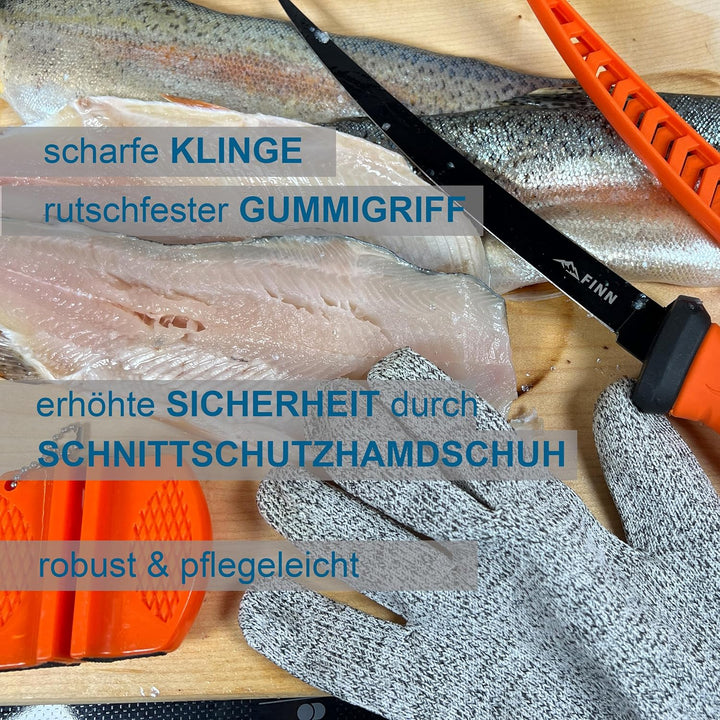 Filetiermesser Set Edelstahl Angelmesser, Fischmesser, Küchenmesser, Ausbeinmesser mit 2in1 Messersc