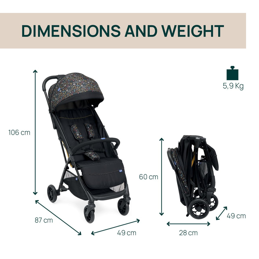 Chicco Glee Kinderwagen, Buggy praktisch und leicht, automatischer Verschluss, breiter und bequemer