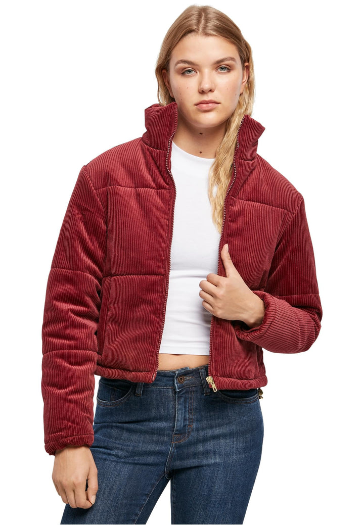 Urban Classics Damen Winterjacke Kordjacke Corduroy Puffer Jacket mit Stehkragen, kurz geschnitten,