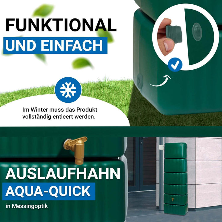 4rain Slim Regentonne 330 Liter Dunkelgrün – Platzsparender Wandtank für Regenwasser - Wassertank mi