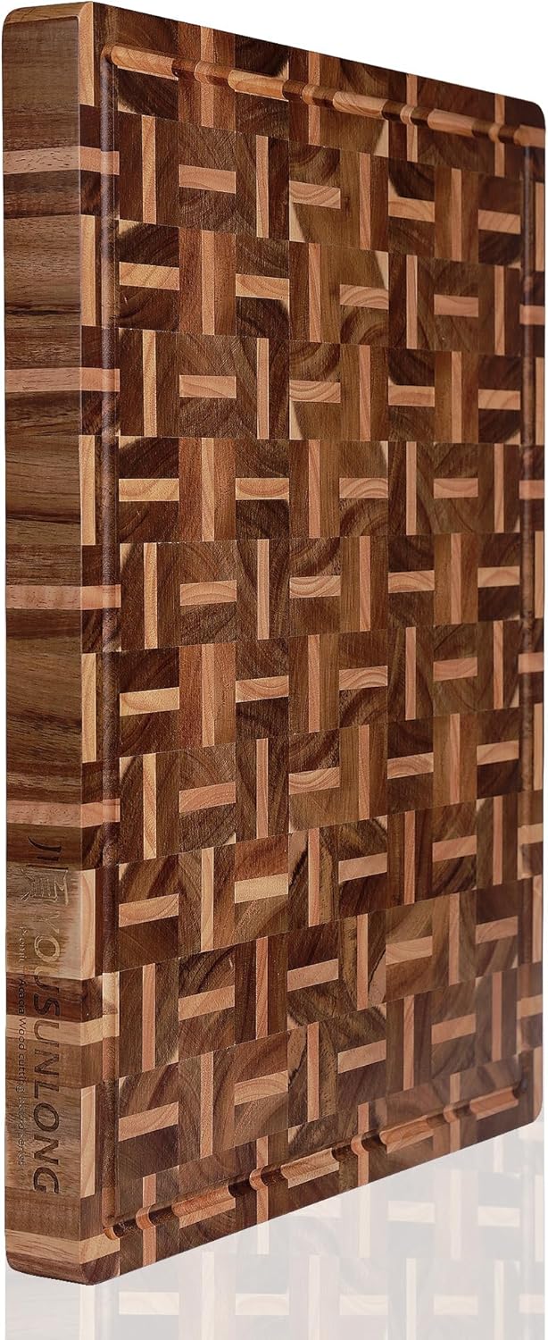 YOUSUNLONG End Grain Hackbretter - 50,8L x 40,6B x 3,8D cm - Fleischer-Block Eingebaute Saftrillen &amp;
