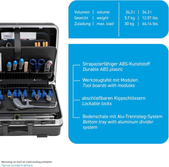 B&W Werkzeugkoffer FLEX mit MODUL-Werkzeugstecksystem (Koffer aus ABS, Volumen 34,3l, 47 x 36,5 x 20