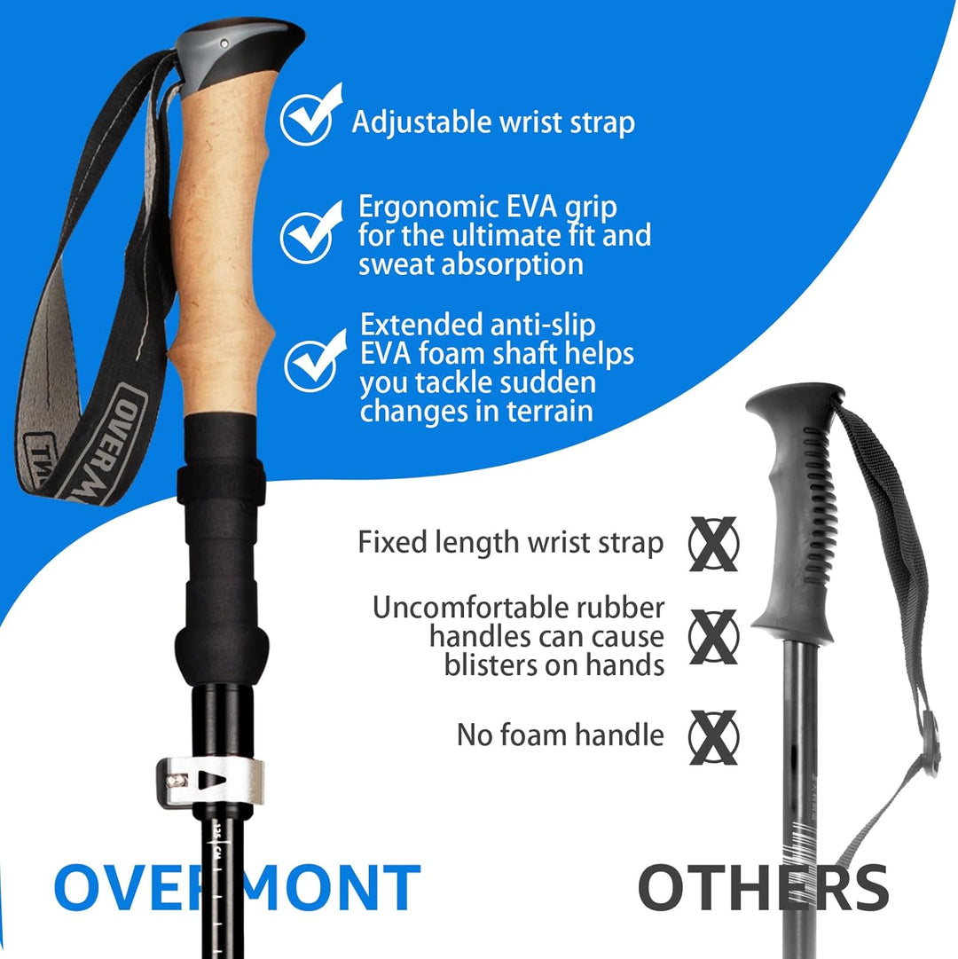 Overmont Wanderstöcke Faltbar Aluminium Ultraleicht - Verstellbar 105-125 cm Trekkingstöcke - Nordic