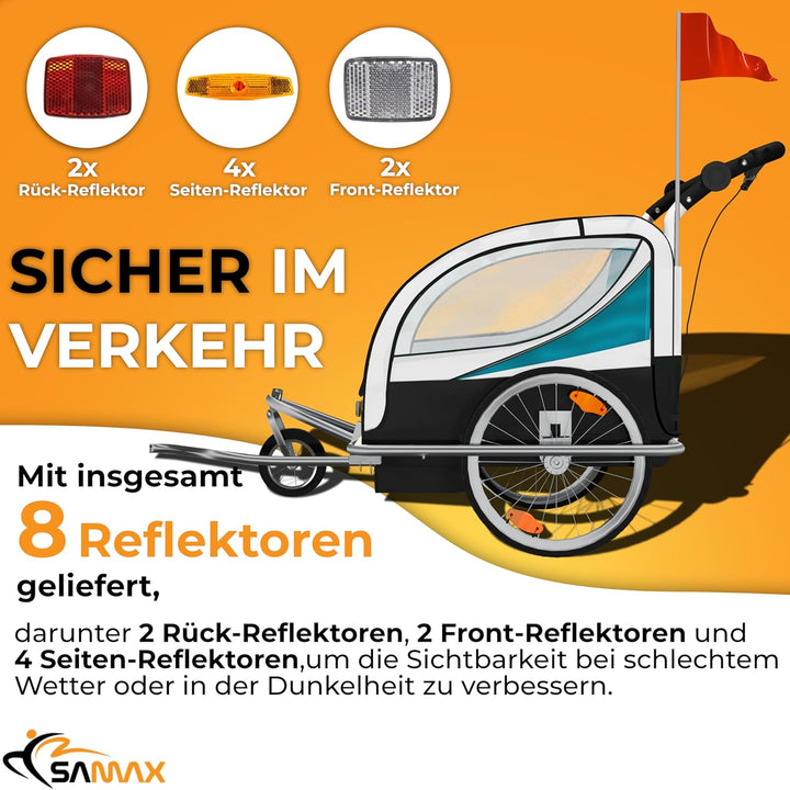 SAMAX Fahrradanhänger Jogger 2in1 360° drehbar Kinderanhänger Kinderfahrradanhänger Transportwagen v