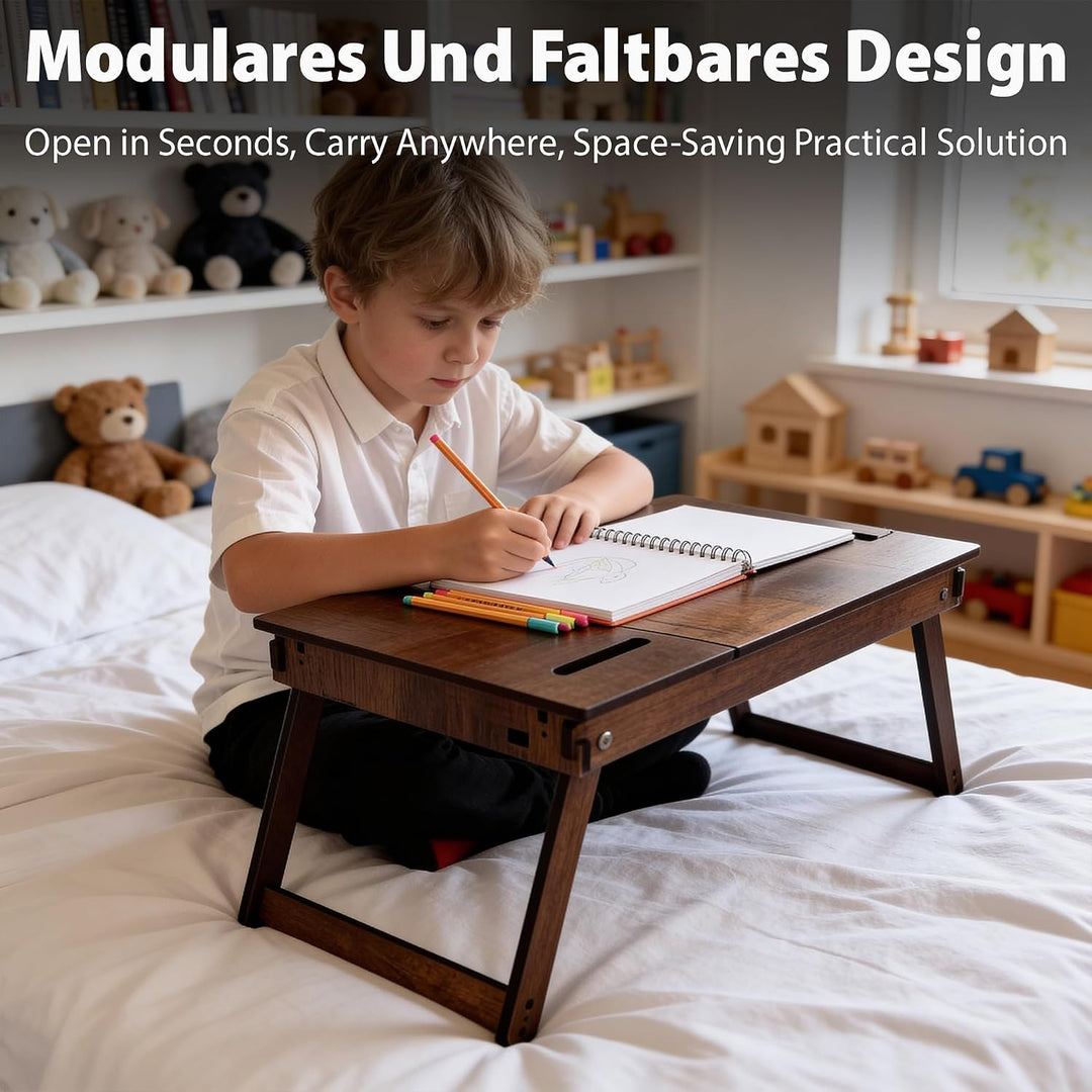 Vigo Wood Laptoptisch, Laptop-Ständer aus Holz für Bett, Verstellbarer Laptop-Schreibtisch und Kniet