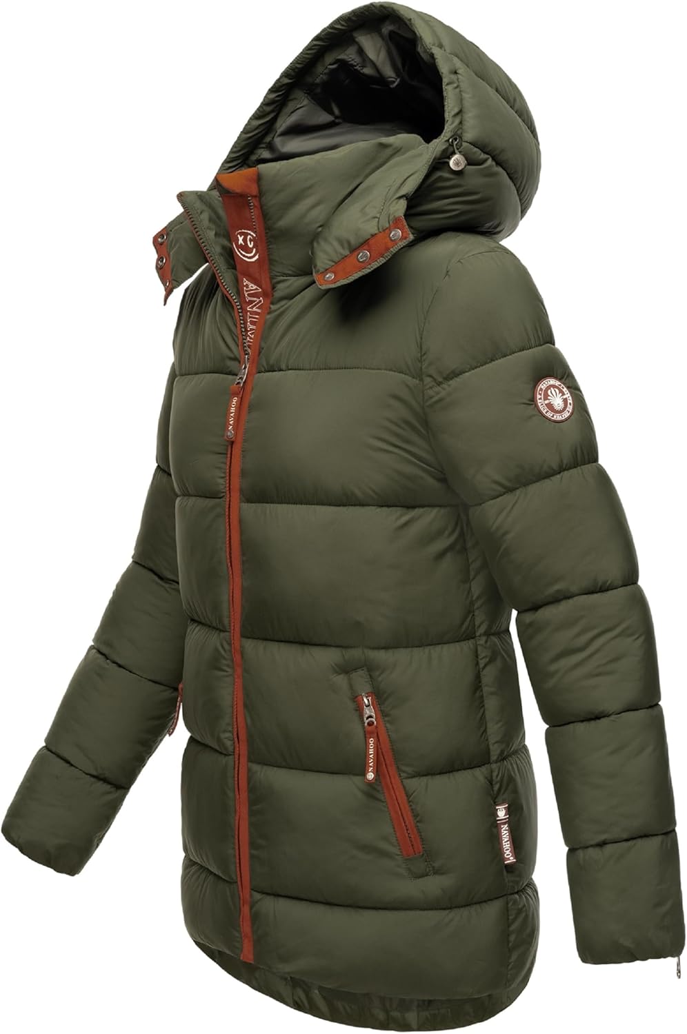 Navahoo Damen Kurze Winterjacke Steppjacke warm mit Abnehmbarer Kapuze aus recycelten Materialien Wa