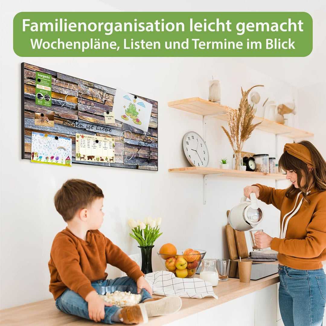 banjado Magnettafel schwarz 78 x 37cm / Magnetwand Metall/Magnetpinnwand als Memoboard/Pinnwand Magn