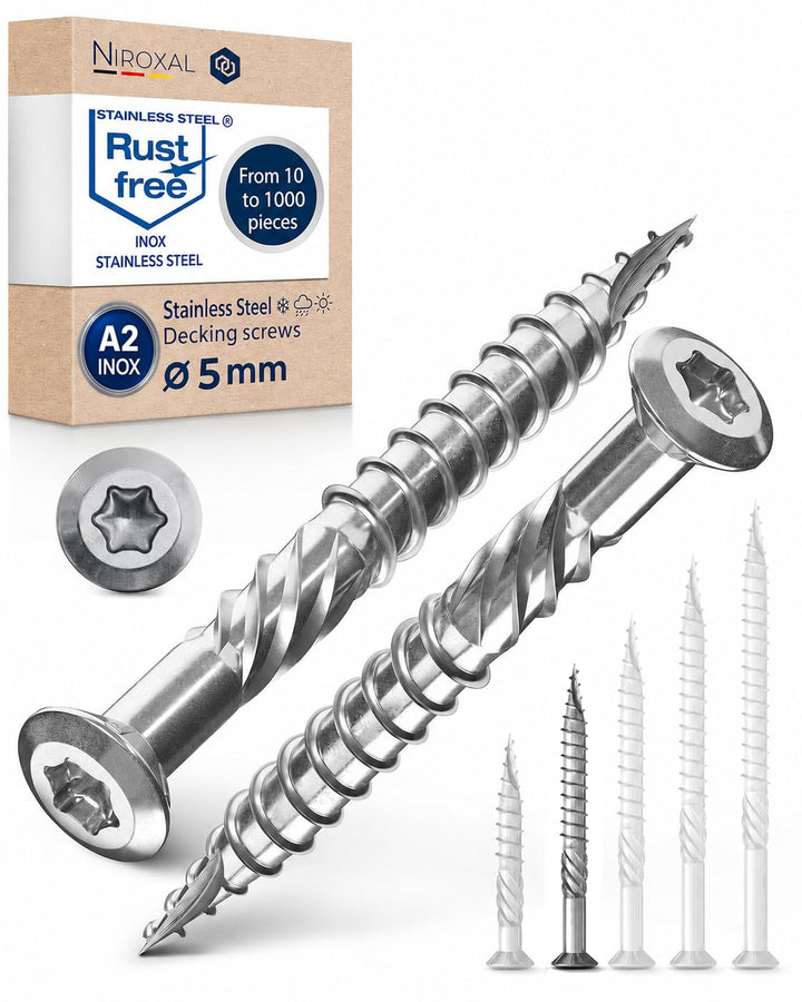 Terrassenschrauben 5x50 Edelstahl A2 Linsenkopfschrauben Torx Schrauben 5mm stark 200 Stück Holzschr