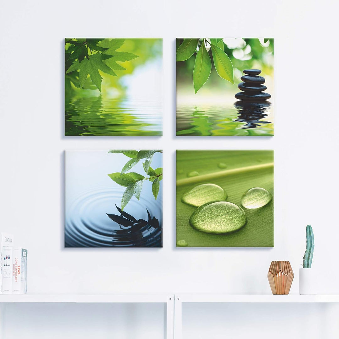 ARTLAND Leinwandbilder auf Holz Wandbild Bild Set 4 teilig je 30x30 cm Quadratisch Wellness Zen Wass