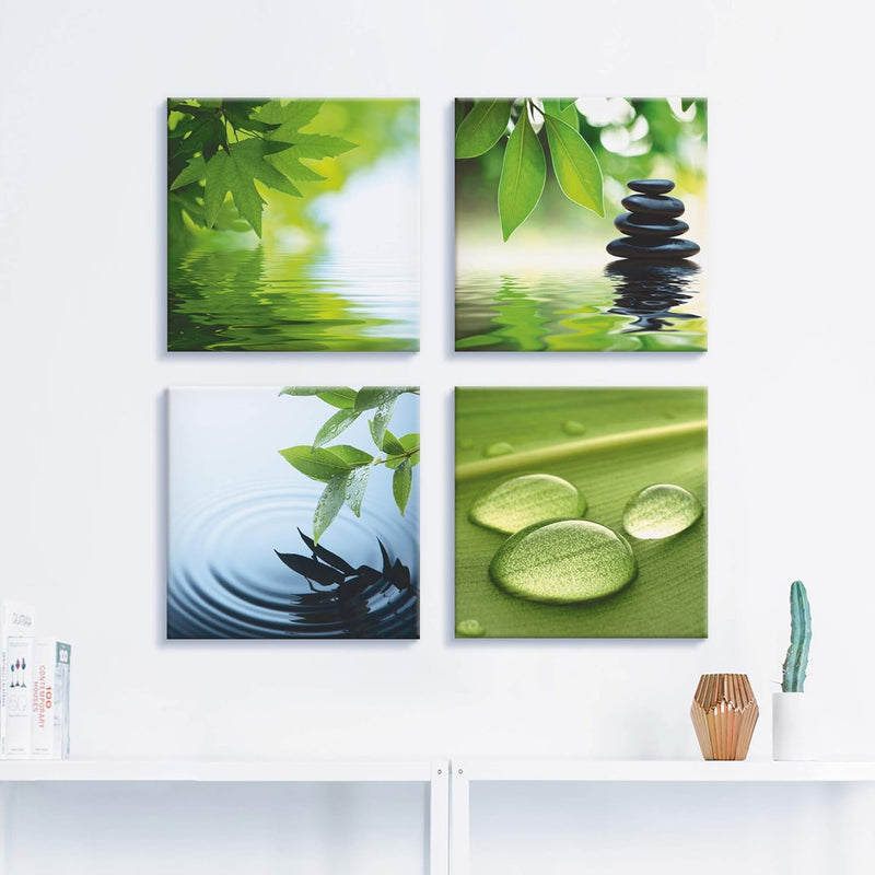 ARTLAND Leinwandbilder auf Holz Wandbild Bild Set 4 teilig je 40x40 cm Quadratisch Wellness Zen Wass