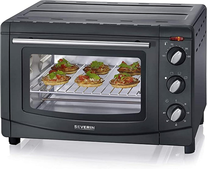 SEVERIN Back- und Toastofen, Mini Backofen mit Grillrost, Backblech und Krümelblech, vielseitiger Of
