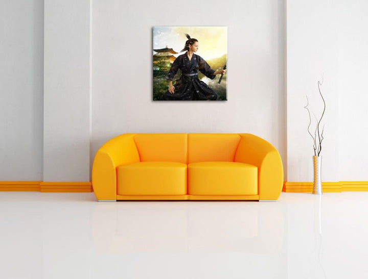 Pixxprint Samurai-Kriegerin Schnee als Leinwandbild/Grösse: 70x70 cm/Wandbild/Kunstdruck/fertig besp