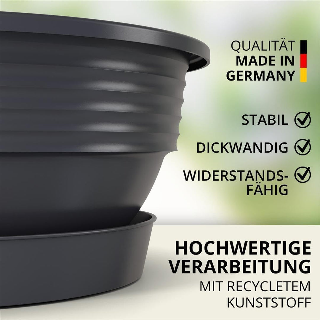 Pflanzschale mit Untersetzer im 3er Set in Anthrazit 40 cm Durchmesser grosse runde Blumenschalen au