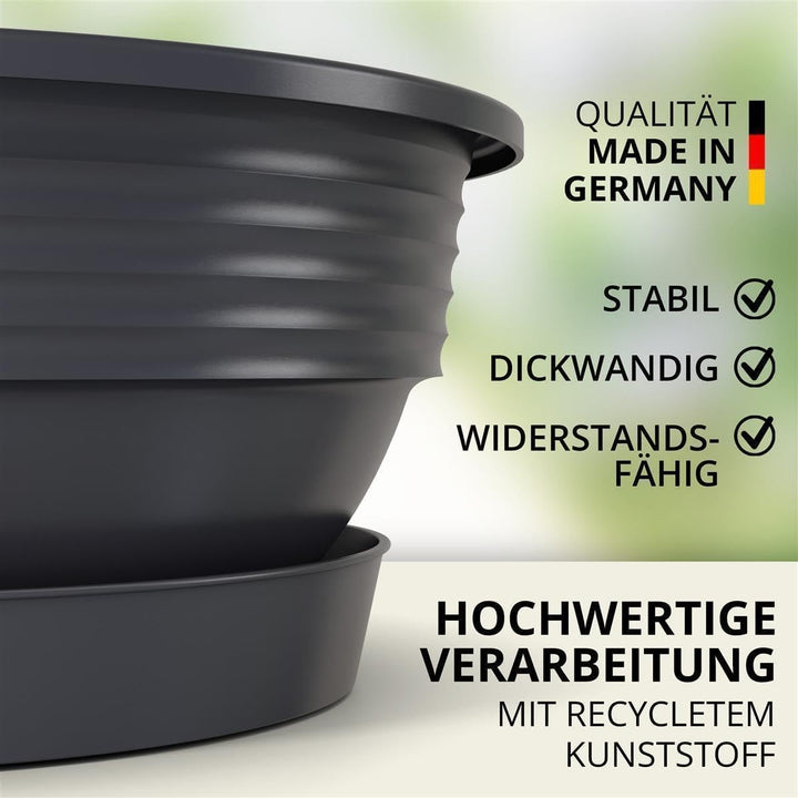 Pflanzschale mit Untersetzer im 3er Set in Anthrazit 40 cm Durchmesser grosse runde Blumenschalen au