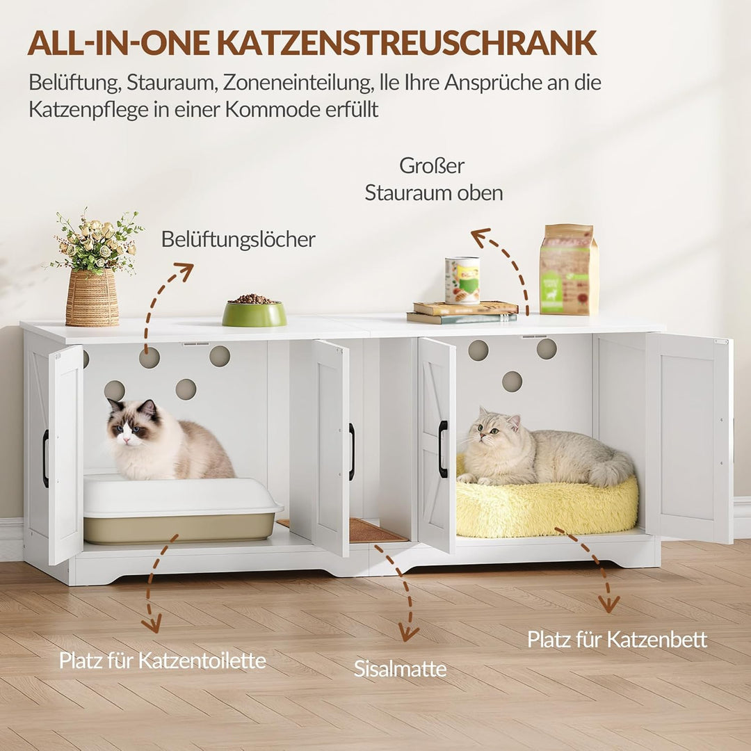Katzenklo Schrank für 2 Katzen, Katzenklo Versteckt Schrank Möbel, Katzenhaus Holz Beistelltisch mit
