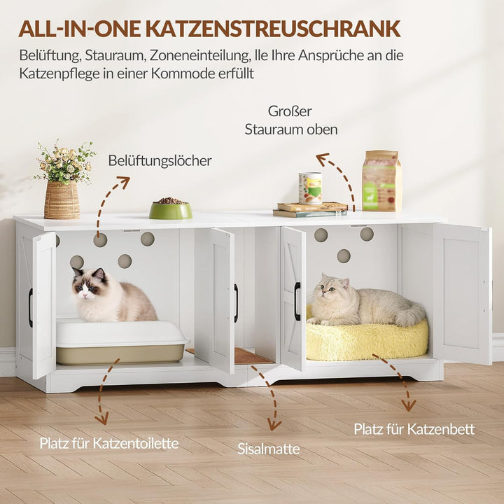 Katzenklo Schrank für 2 Katzen, Katzenklo Versteckt Schrank Möbel, Katzenhaus Holz Beistelltisch mit