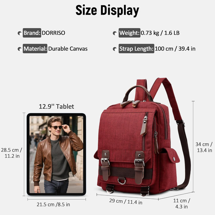 Mode Herren Rucksack Sling Bag Vintage Daypack für 10,9 Zoll iPad mit Griff Mehrere Taschen Brusttas