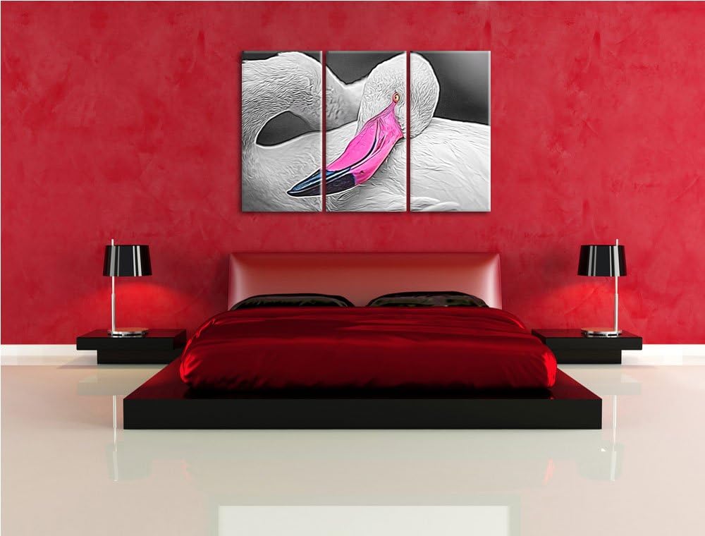 anmutiger Flamingo schwarz/weiss Deluxe 3-Teiler Leinwandbild 120x80 Bild auf Leinwand, XXL riesige