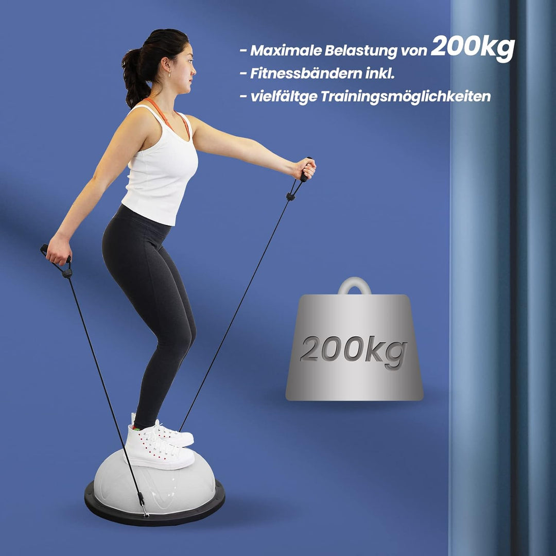 DH FitLife Balance Ball, Yoga Gleichgewichtstrainer Φ60*22cm bis 200 KG belastbar, halber Gymnastikb