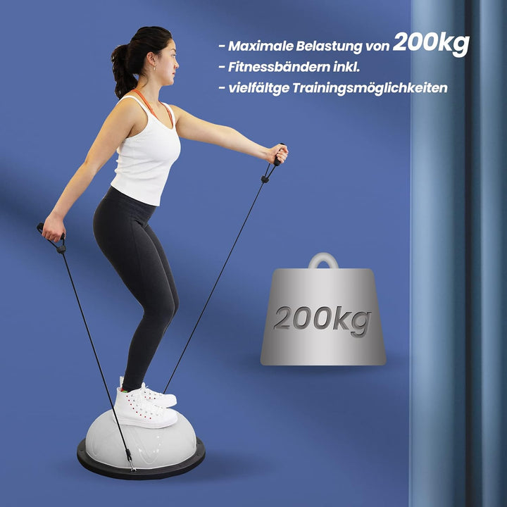 DH FitLife Balance Ball, Yoga Gleichgewichtstrainer Φ60*22cm bis 200 KG belastbar, halber Gymnastikb