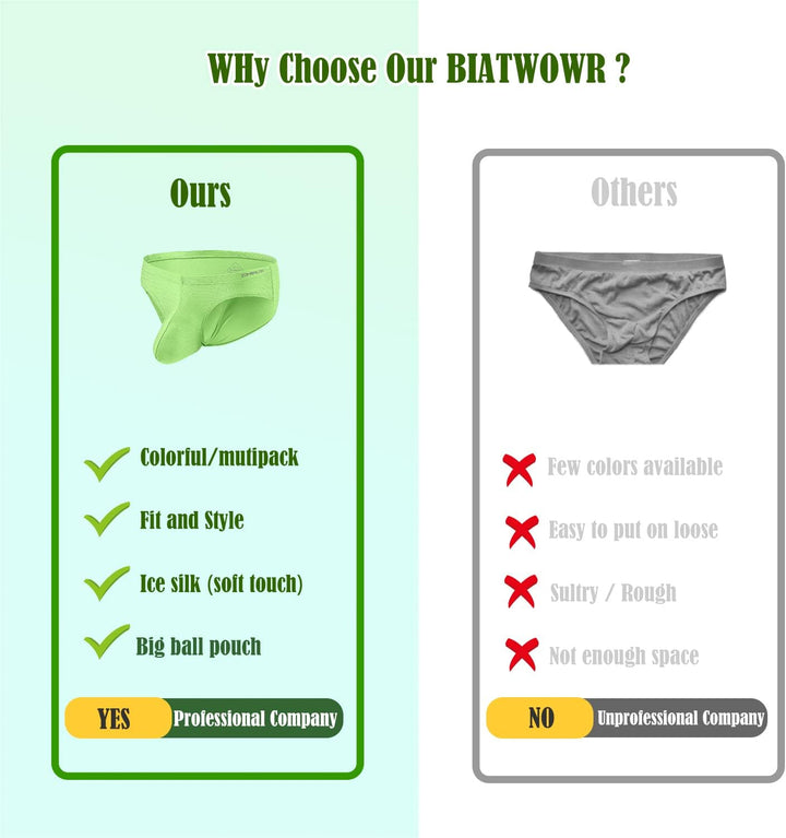 BIATWOWR Bulge Slip Herren Eisseide Unterwäsche Sexy Mens Underwear Briefs aus EIS-Seide mit niedrig